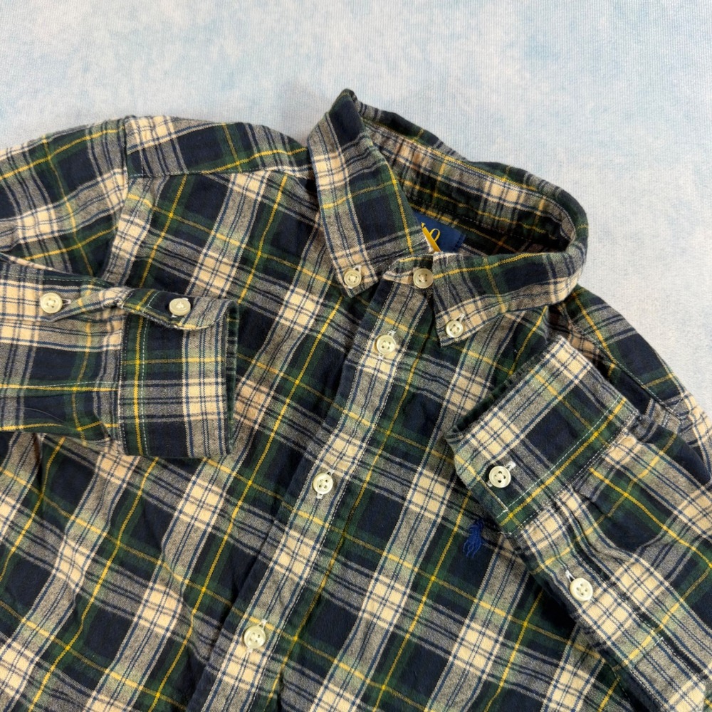 Polo Ralph Lauren Button Down Shirt Boys Size 6 Green Plaid Excellent Preppy